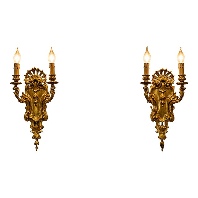 19th C French Louis XVI Gilt Bronze Wall Lamps/Sconces Pair For Sale
