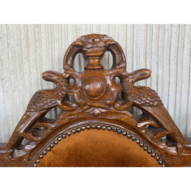 Early 20th Century Vintage Louis XVI Style Spanish Pair of Carved Walnut Armchairs - a Pair For Sale - Image 9 of 13