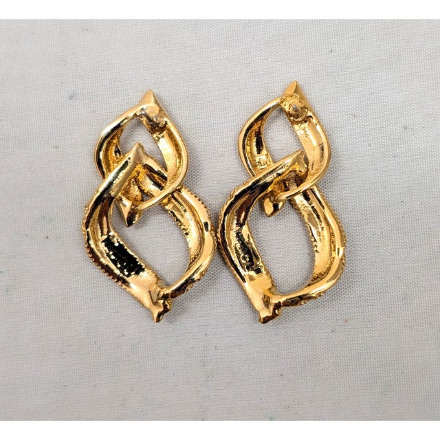 Napier Vintage 1992 Signed Napier Goldtone Textured & Smooth Link Pierced Earrings-2 Pieces For Sale - Image 4 of 6