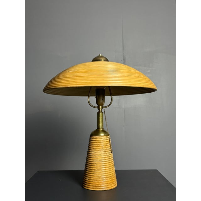 Pencil Reed Rattan Bamboo and Brass Table Lamp, Italy, 1970s For Sale - Image 15 of 17