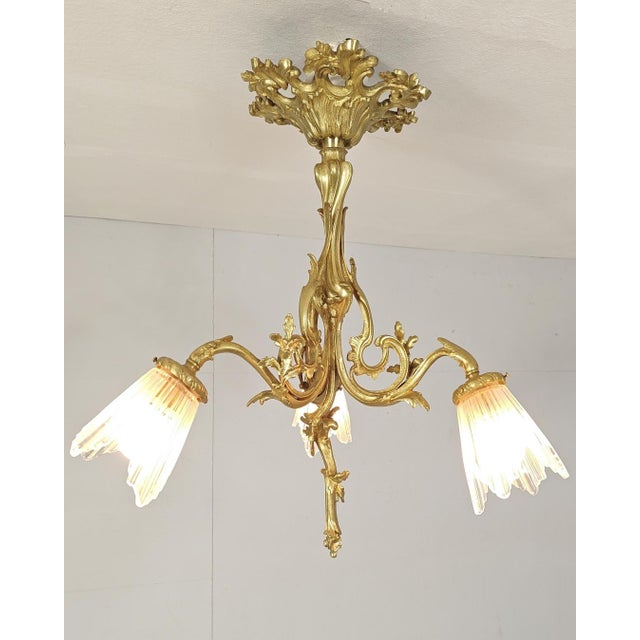 Antique French Louis XV Three-Light Chandelier in Bronze, 1890s For Sale - Image 11 of 11