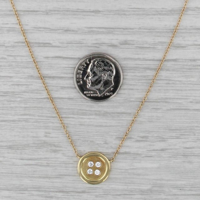 0.16ctw Diamond Button Pendant Necklace 18k Yellow Gold 20-22" Cable Chain For Sale - Image 4 of 6