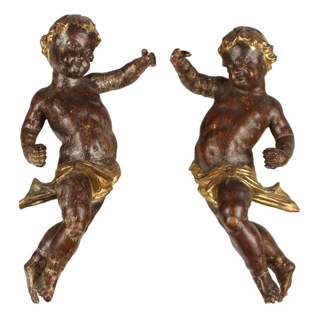 Carved Wooden Cherubs, Set of 2 For Sale