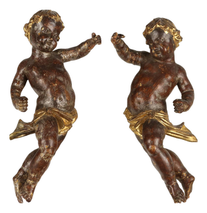 Carved Wooden Cherubs, Set of 2
