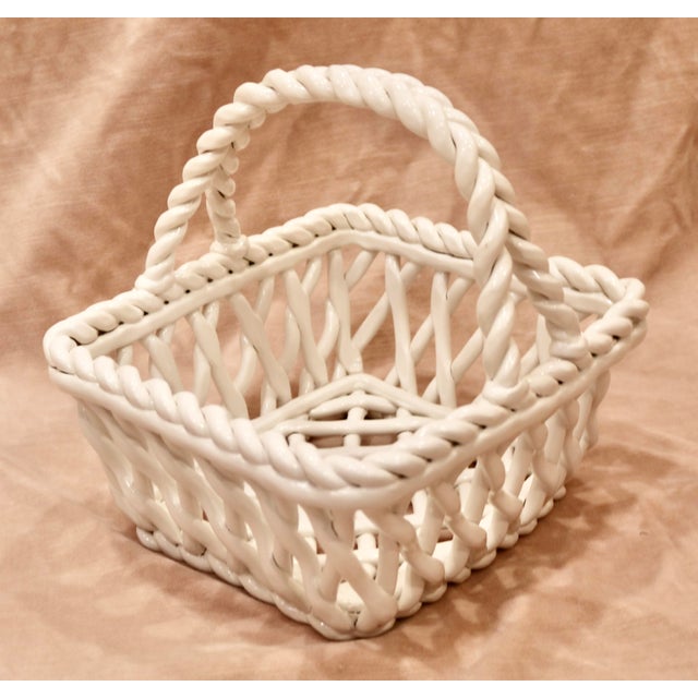 Italian Vintage Woven Ceramic Basket For Sale - Image 3 of 3