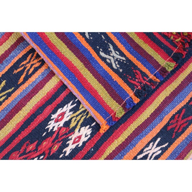 Textile 1970s Rustic Striped Black Small Rug For Sale - Image 7 of 12