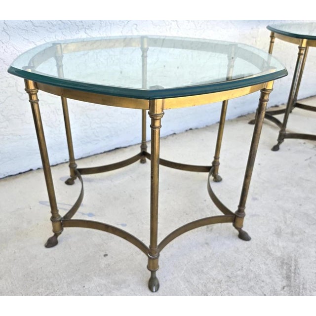 Vintage La Barge Side Table Brass Glass Hoof Footed Octagonal Labarge For Sale - Image 9 of 12