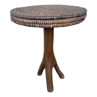 Folk Art Tripod Stand in Woven Straw, 1950s For Sale