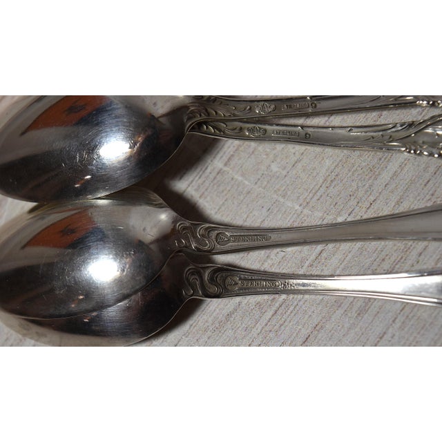 Antique Collection of 8 Floral Sterling Silver Teaspoons Tea Party For Sale - Image 14 of 17