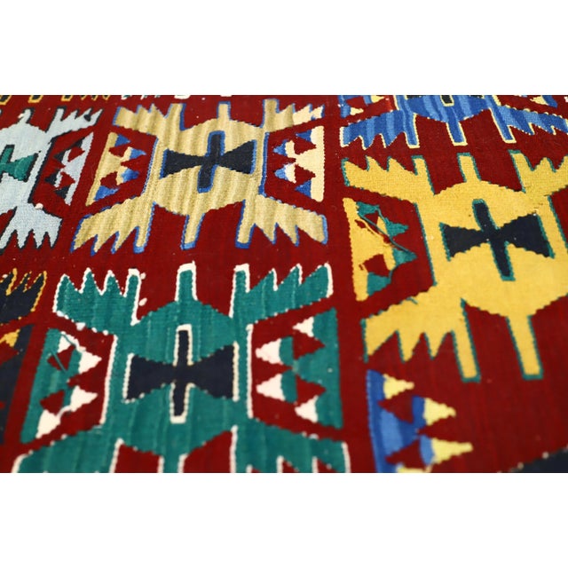 1960s Scandinavian Wool Red Handwoven Ethnic Kilim Rug For Sale - Image 11 of 13