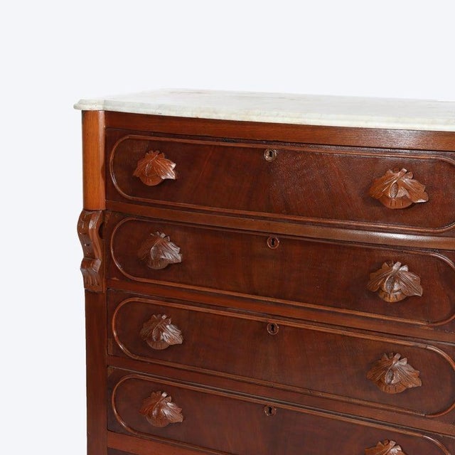 Renaissance Revival Carved Walnut & Marble Dresser C1890 For Sale - Image 4 of 12