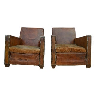 Mid 20th Century Leather Club Chairs - a Pair For Sale