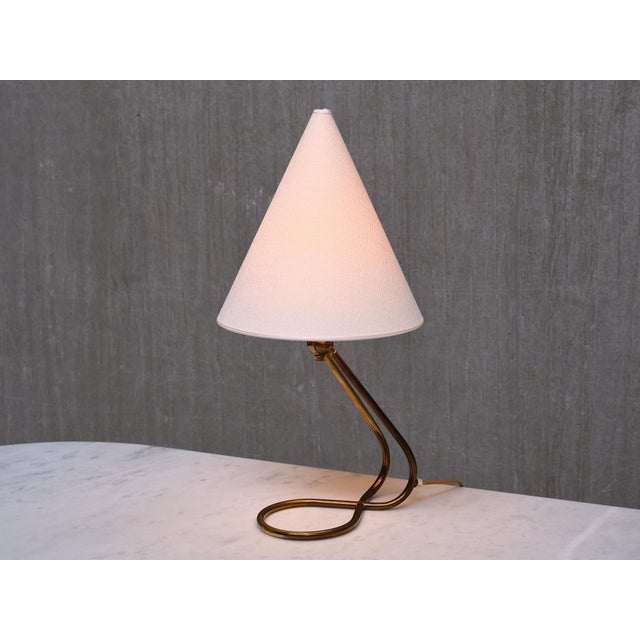 1950s Danish Modern Adjustable Table Lamp with Brass Base and Cone Shade, 1950s For Sale - Image 5 of 15