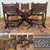Set of 6 chairs and 2 armchairs in oak and leather with Gothic decoration, circa 1930 - Chair: W=56cm D=54cm H=94cm Seat...