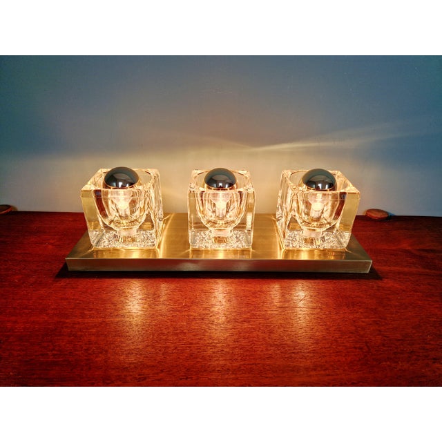 Ice Cube Triple Wall Light in Brass and Glass from Peill & Putzler, 1970s For Sale - Image 6 of 18