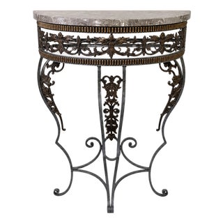 French Art Deco Steel & Marble Demilune Console Table, 1920 For Sale