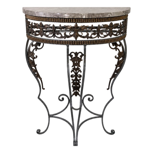 French Art Deco Steel & Marble Demilune Console Table, 1920 For Sale