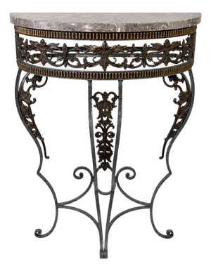 French Art Deco Steel & Marble Demilune Console Table, 1920