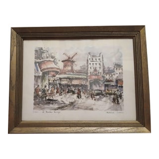 Framed Vintage Lithograph of Moulin Rouge by French Artist Jirard For Sale