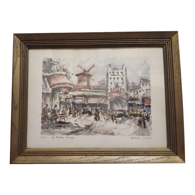 Framed Vintage Lithograph of Moulin Rouge by French Artist Jirard For Sale
