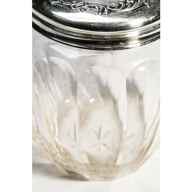 Traditional Wonderful Large Antique Sterling Silver Crystal Vanity Jar Edwardian Faceted Dresser Cut Crystal For Sale - Image 3 of 17