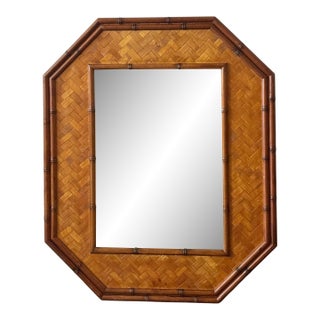 Octagonal Parquetry Wood Framed Wall Mirror, Late 20th Century For Sale
