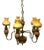 Antique Brass Ceramic Glass Five Lights Chandelier, 1930s For Sale