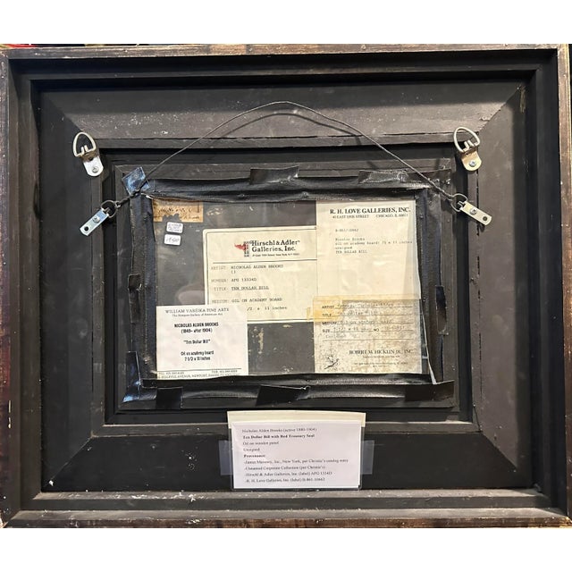 “Ten Dollar Bill” With Red Treasury Seal, Oil on Academy Board by Nicholas Alden Brooks (1849-After 1904) For Sale - Image 6 of 7
