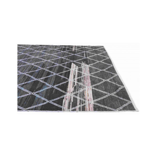 Textile Blue & Black Modern Wool Rug For Sale - Image 7 of 8