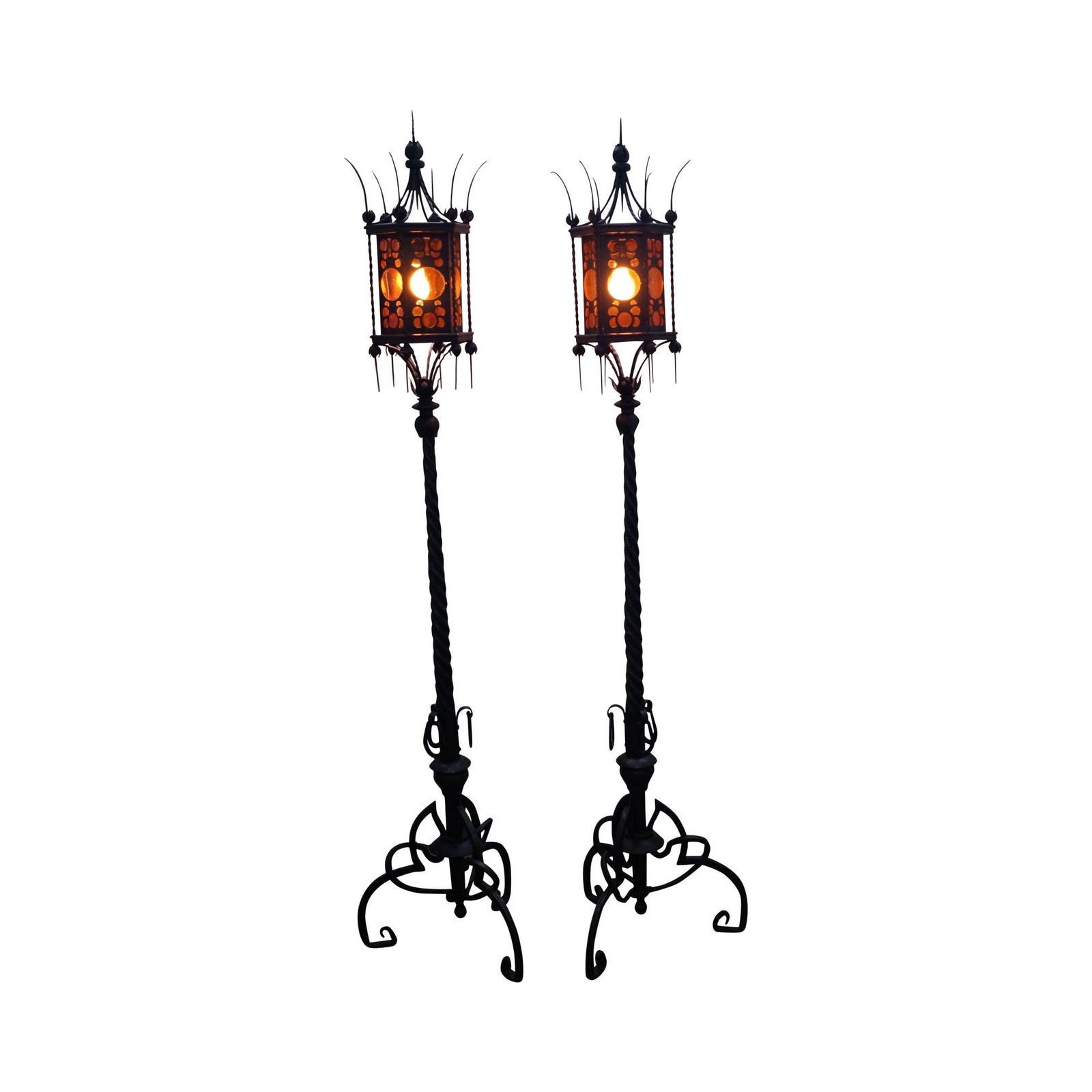 Antique Wrought Iron Torchiere Floor Lamps - A Pair | Chairish