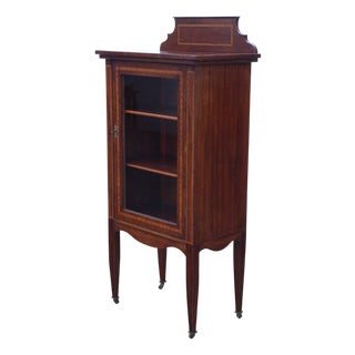 Antique Edwardian Inlaid Mahogany Display Cabinet or Bookcase, 1910s For Sale
