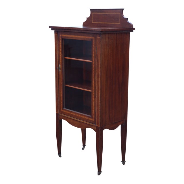 Antique Edwardian Inlaid Mahogany Display Cabinet or Bookcase, 1910s For Sale