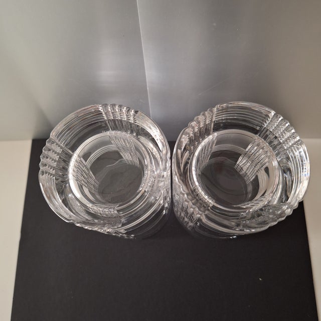 Glass Late 20th Century Ralph Lauren Glen Plaid Set of 2 Crystal High Ball Glasses Signed on Bottom 6.25" Tall For Sale - Image 7 of 9