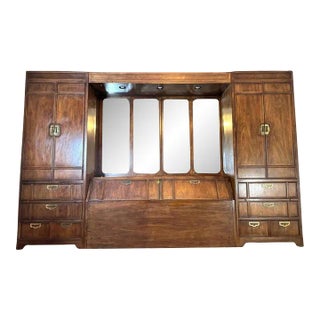 1970s Thomasville Mystique 3 Campaign Queen Unit With Armoires and Mirrors For Sale