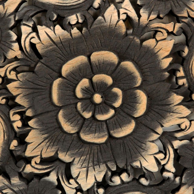 Hand carved vintage teak round medallion wall art panel with traditional intricate floral designs antique burn finish from...