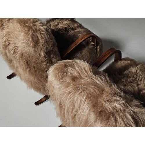H269 Chairs in Long Hair Mongolian Sheepskin by Jindrich Halabala, 1930s, Set of 2 For Sale - Image 10 of 11