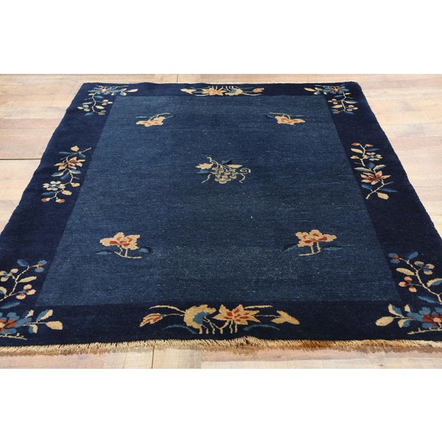 Blue Antique Blue Chinese Peking Rug - 04'00 X 05'09 For Sale - Image 8 of 9