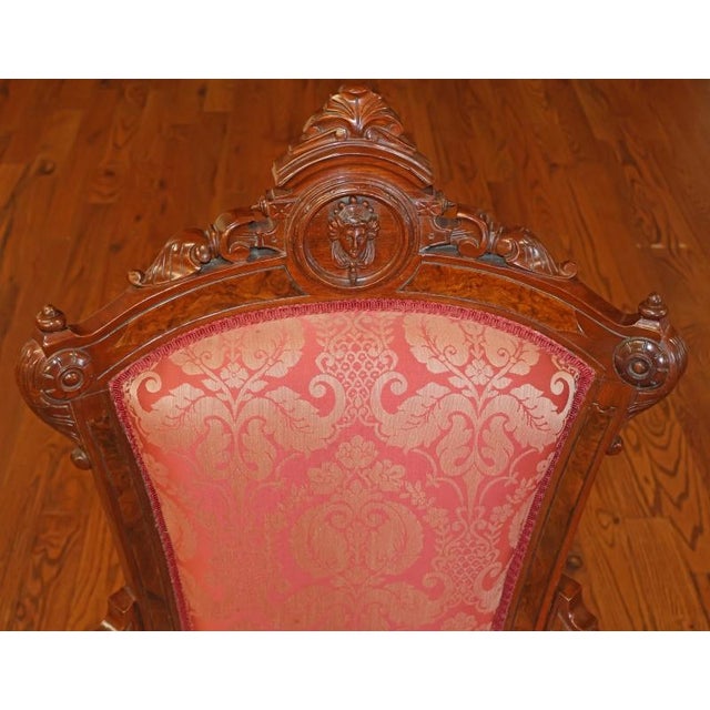 Pair of Jelliff Victorian 19th Century Walnut Carved Damask Fabric Side Chairs For Sale - Image 10 of 12