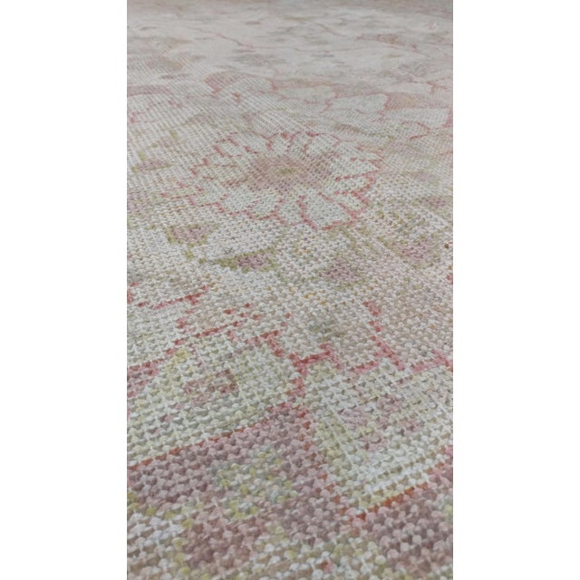 Traditional Antique Oushak Carpet, Handmade Oriental Rug, Shrimp Pink, Taupe, Cream Fine Rug For Sale - Image 3 of 13