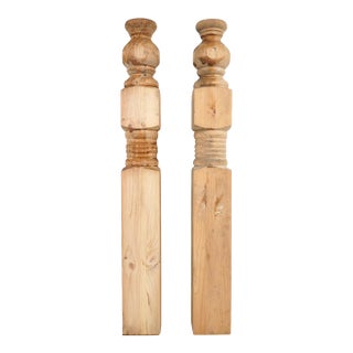 Late 20th Century Pair of Unfinished Wood Newel Posts 5.5 X 45.5 In. For Sale