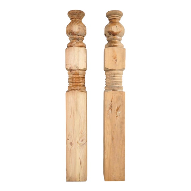 Late 20th Century Pair of Unfinished Wood Newel Posts 5.5 X 45.5 In. For Sale