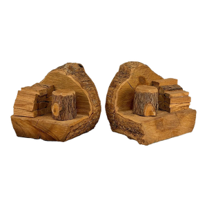 Vintage Lodge Folk Art Log Splitting Live Edge Library Bookends - A Pair