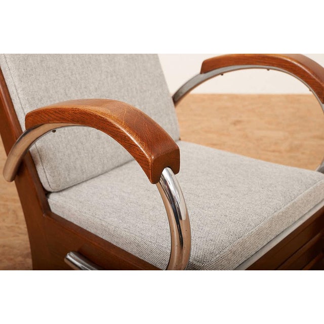 Brown Upholstered Armchair in Wood, Plywood, Chrome-Plated Tubular Steel with Volz Cushion For Sale - Image 8 of 11