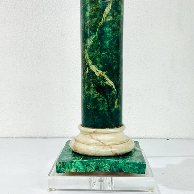 Pair of Faux Marble Wood Lamps on Lucite Bases For Sale - Image 11 of 12