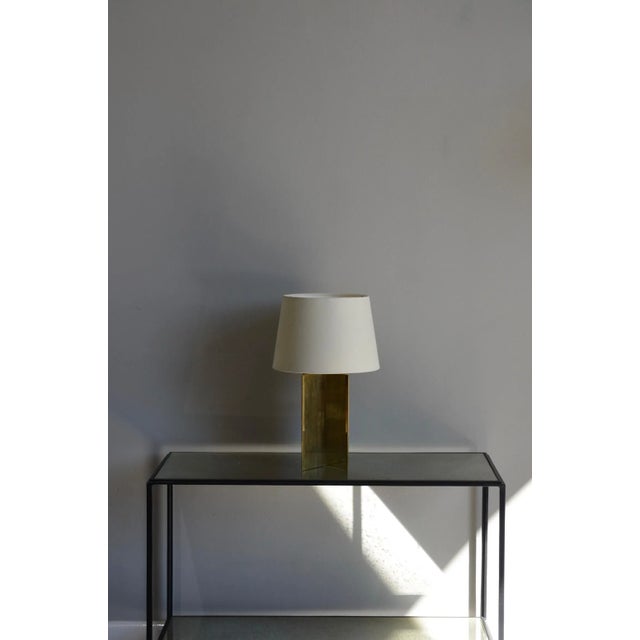 Metal Contemporary "Croissillon" Polished Brass and Parchment Table Lamp For Sale - Image 7 of 8