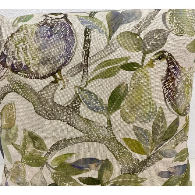 Textile 16" Square Pillow Decorated With Festive Partridges in Pear Trees - Made in U K For Sale - Image 7 of 10