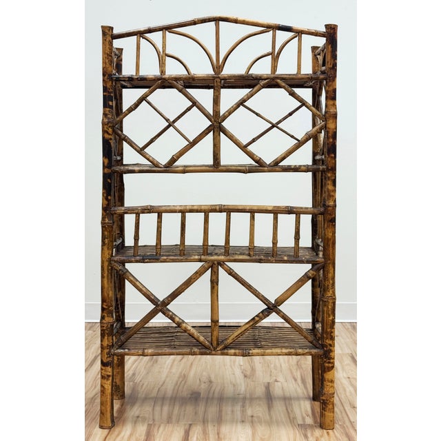 Vintage Four Tier Scorched Bamboo Etagere Shelf For Sale In Kansas City - Image 6 of 8