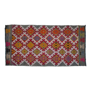 1960s Hand-Woven Braided Weave Turkish Jajim Kilim Rug 18"x35" For Sale