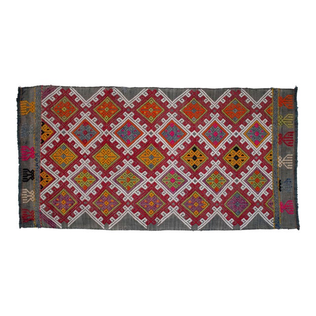 1960s Hand-Woven Braided Weave Turkish Jajim Kilim Rug 18"x35" For Sale