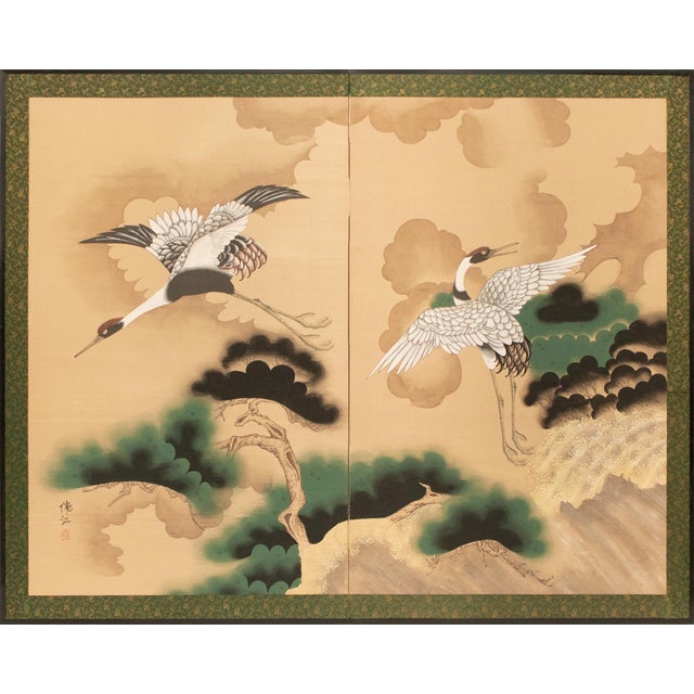 Large 1950s Japanese or Chinoiserie Style Painted Silk Screen For Sale - Image 17 of 17